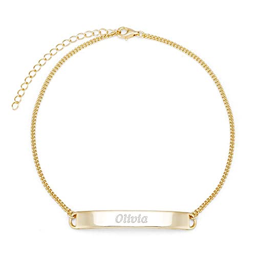 Women's Custom Engraved Sterling Silver Name Bar Ankle Bracelet, 9" long - Personalized Anklets for Her - Engravable Anklet - Gift for Her - Gifts for Mom - Image 3